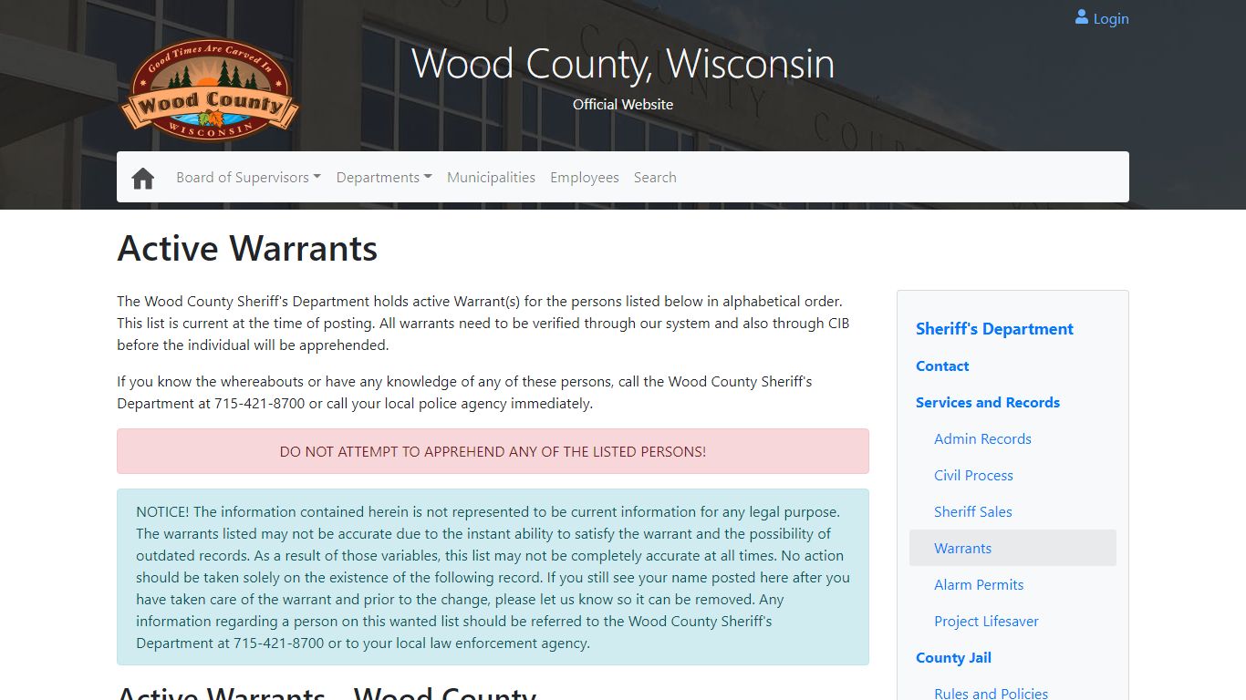 Active Warrants - Sheriff's Department - Wood County Wisconsin